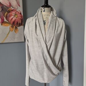 ZYIA Long-Sleeve Yoga Draped Front Top - Light Gray
